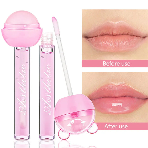 2 In 1 Cute Lollipop Lip Gloss Lasting Moisturizing Plumping Lip Plumper Mineral Oil Lip Nutritious Lip Enhancer Liquid Makeup