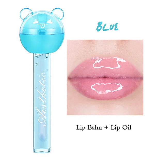 2 In 1 Cute Lollipop Lip Gloss Lasting Moisturizing Plumping Lip Plumper Mineral Oil Lip Nutritious Lip Enhancer Liquid Makeup