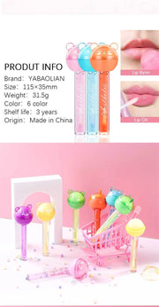 2 In 1 Cute Lollipop Lip Gloss Lasting Moisturizing Plumping Lip Plumper Mineral Oil Lip Nutritious Lip Enhancer Liquid Makeup